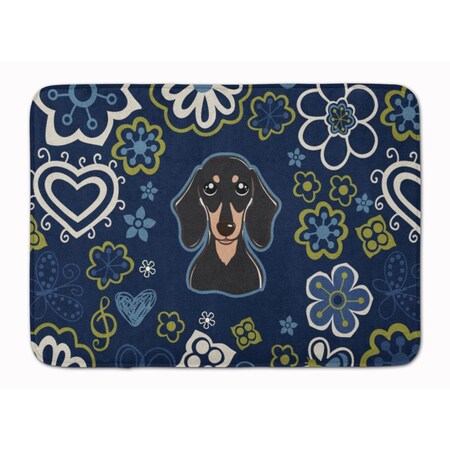 Jensendistributionservices Blue Flowers Smooth Black & Tan Dachshund Machine Washable Memory Foam Mat MI2552439